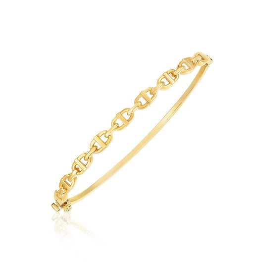 14k Yellow Gold High Polish Puffed Mariner Link Bangle (4.60 mm) 