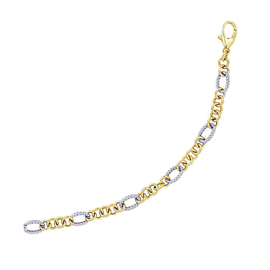 14k Two-Tone Gold Rope Motif Oval and Round Link Chain Bracelet (8.80 mm) 