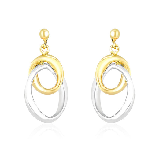 14k Two-Tone Gold Drop Earrings with Interlaced Oval Sections 