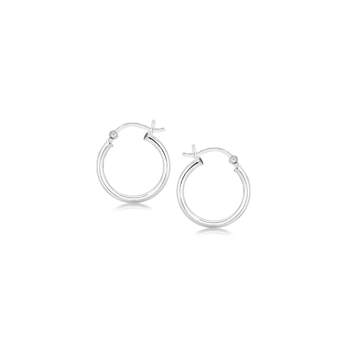 Polished Sterling Silver and Rhodium Plated Hoop Earrings (2x15mm) 