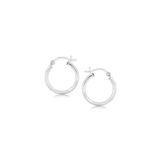 Polished Sterling Silver and Rhodium Plated Hoop Earrings (2x15mm) 