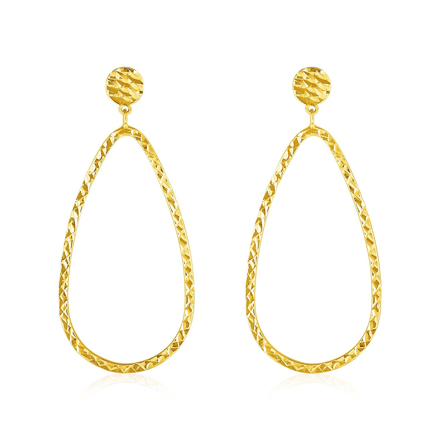 14k Yellow Gold Textured Teardrop Motif Post Earrings 