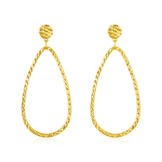 14k Yellow Gold Textured Teardrop Motif Post Earrings 