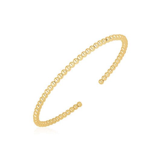 14k Yellow Gold High Polish Bead Cuff Bangle (3.00 mm) 