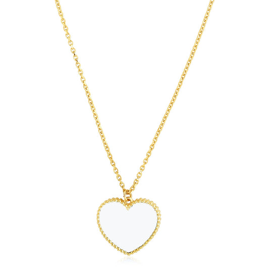 14k Yellow Gold High Polish Heart Pearl Paste Necklace 