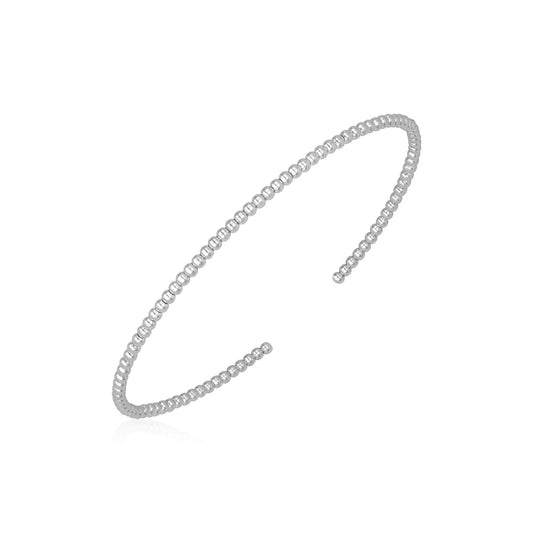 14k White Gold High Polish Bead Cuff Bangle (2.00 mm) 