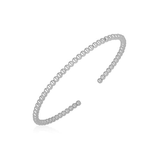 14k White Gold High Polish Bead Cuff Bangle (3mm) 