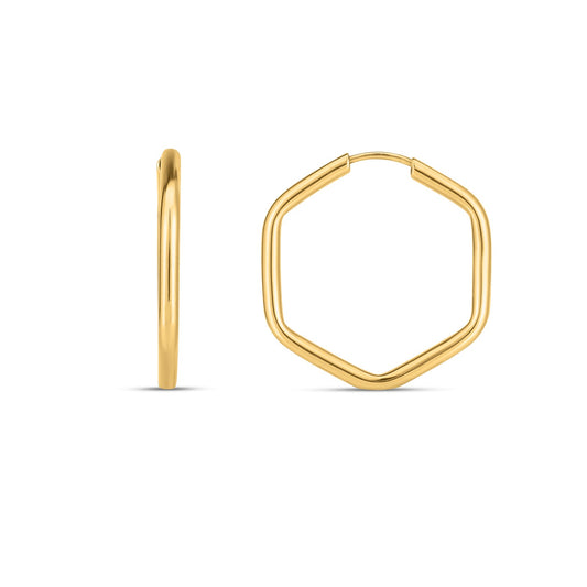 14k Yellow Gold Endless Hexagon Hoop Earrings 