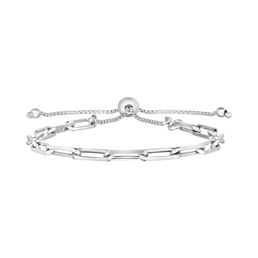 Sterling Silver Paperclip Chain Adjustable Bracelet 