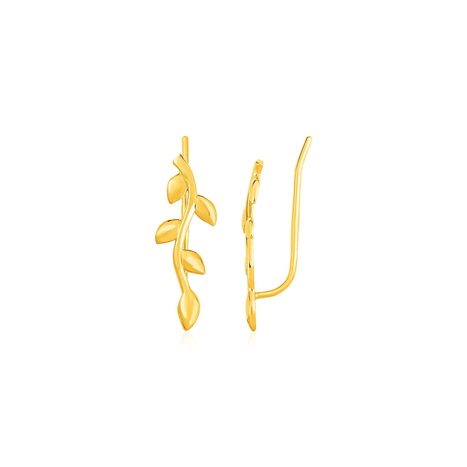 Leafy Branch Motif Climber Earrings in 14k Yellow Gold 