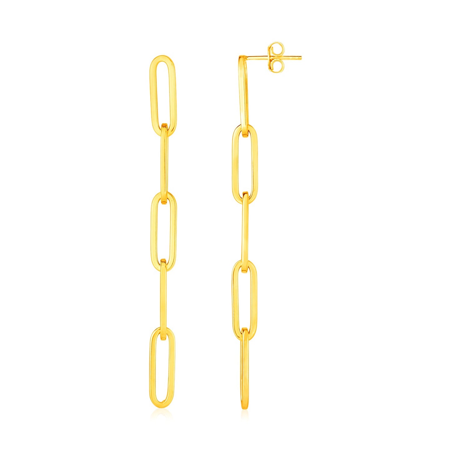 14K Yellow Gold Five Link Paperclip Chain Earrings 