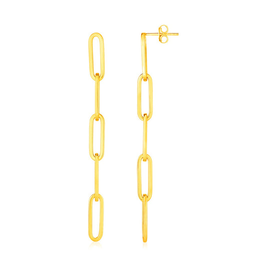 14K Yellow Gold Five Link Paperclip Chain Earrings 