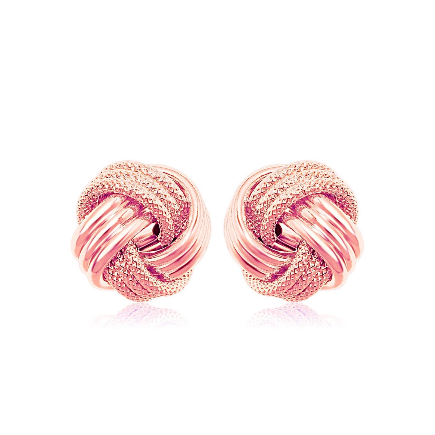 14k Rose Gold Love Knot with Ridge Texture Earrings 