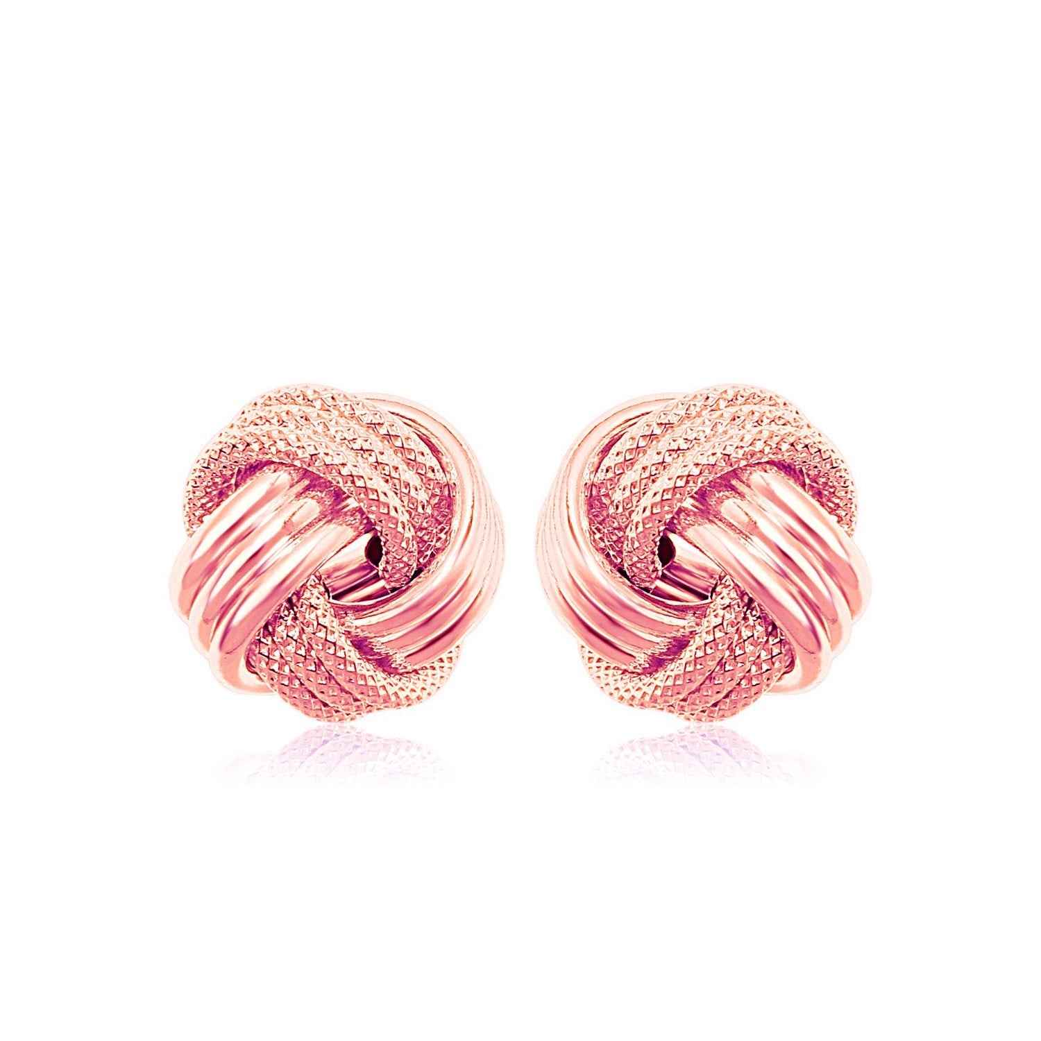 14k Rose Gold Love Knot with Ridge Texture Earrings 