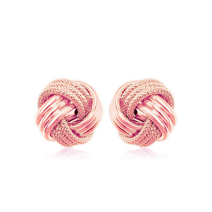 14k Rose Gold Love Knot with Ridge Texture Earrings 