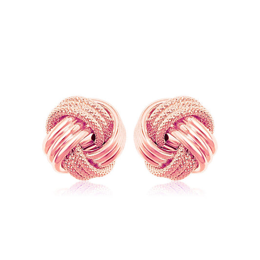 14k Rose Gold Love Knot with Ridge Texture Earrings 