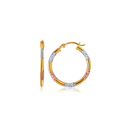 10k Tri-Color Gold Classic Hoop Earrings with Diamond Cut Details(20mm) 