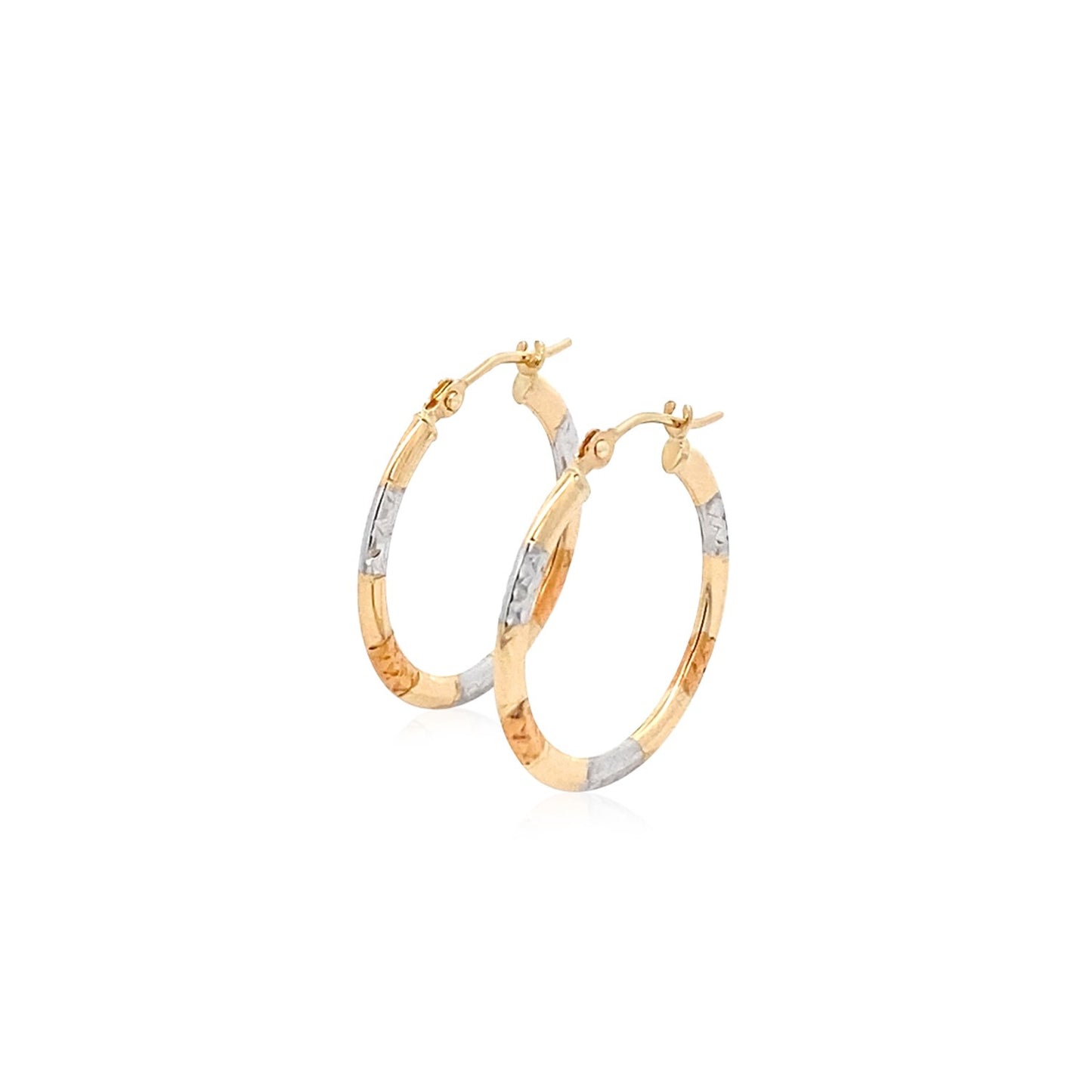 10k Tri-Color Gold Classic Hoop Earrings with Diamond Cut Details(20mm) 