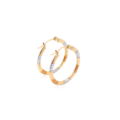 10k Tri-Color Gold Classic Hoop Earrings with Diamond Cut Details(20mm) 