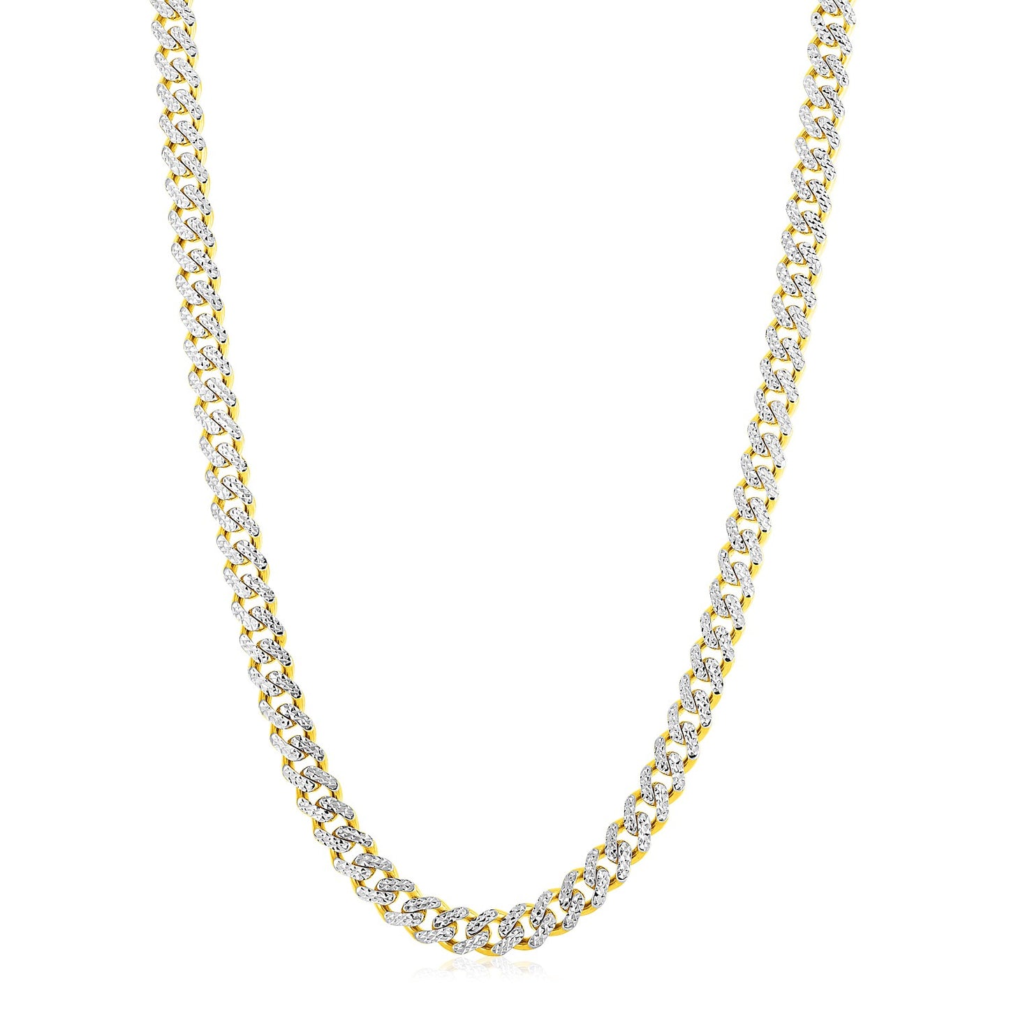 14k Yellow Gold White Pave High Polish Modern Lite Miami Cuban Chain (8.00 mm) 