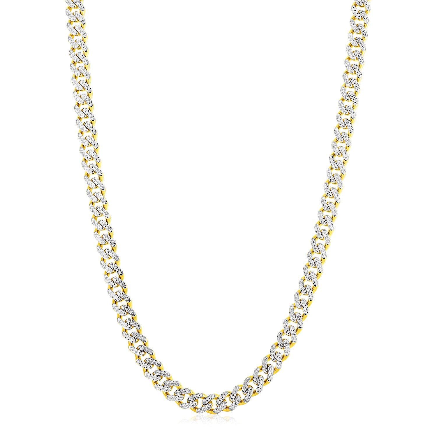 14k Yellow Gold White Pave High Polish Modern Lite Miami Cuban Chain (8.00 mm) 