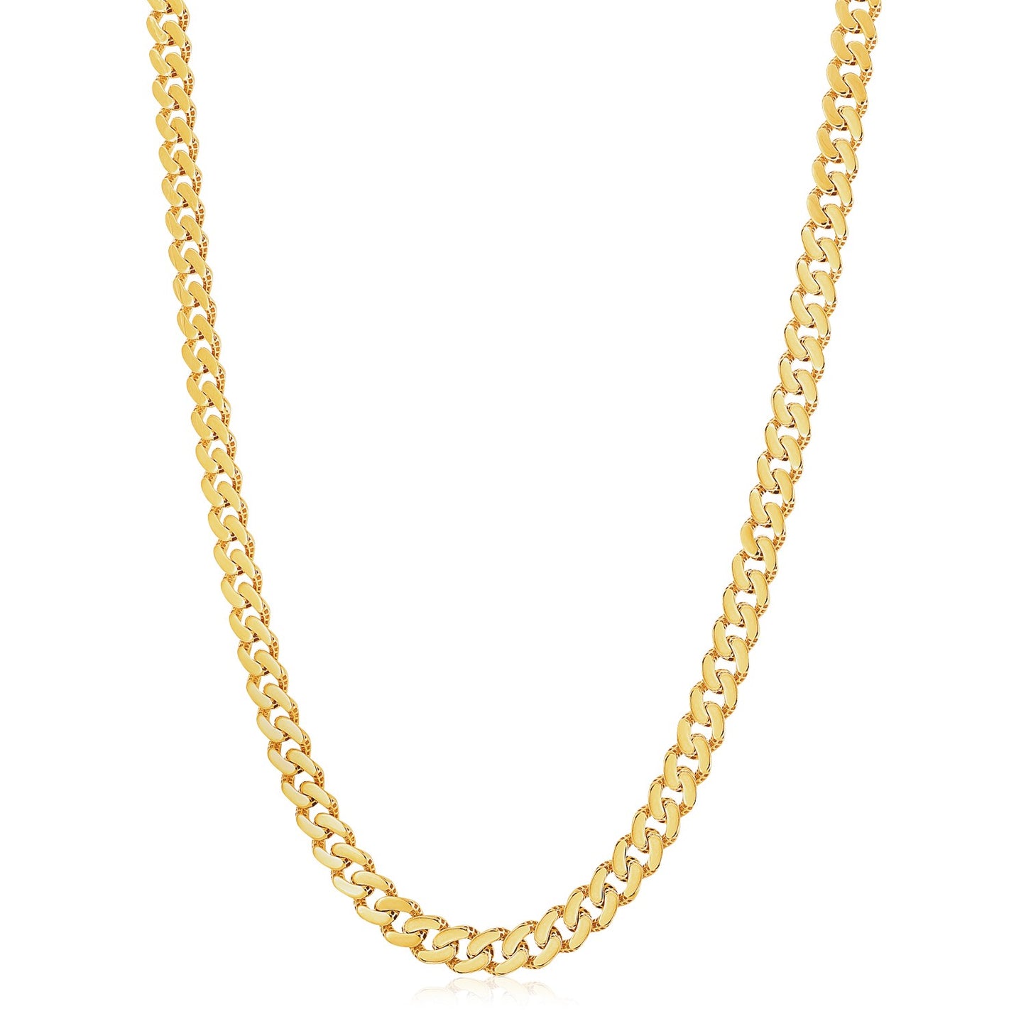 14k Yellow Gold White Pave High Polish Modern Lite Miami Cuban Chain (8.00 mm) 