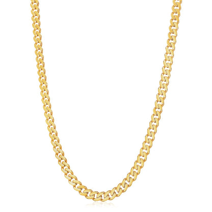 14k Yellow Gold White Pave High Polish Modern Lite Miami Cuban Chain (8.00 mm) 