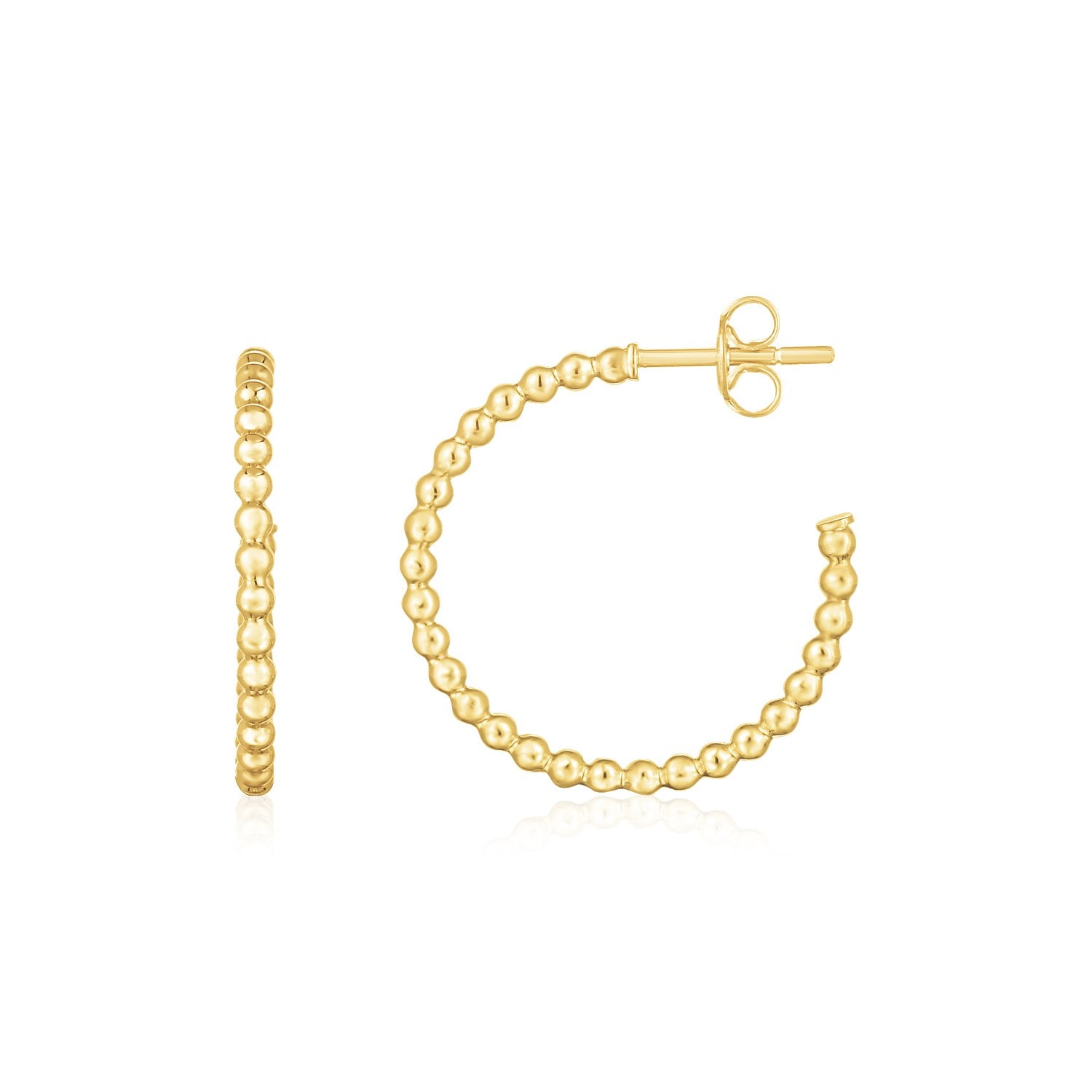 14K Yellow Gold Bead Hoop Earrings(2x23.4nn) 