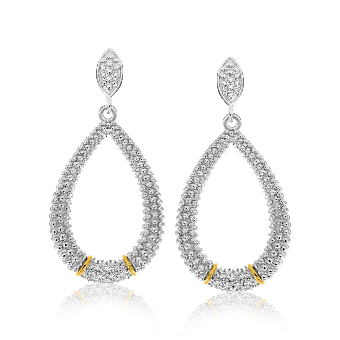 18k Yellow Gold & Sterling Silver Diamond Accented Graduated Popcorn Earrings 