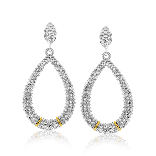 18k Yellow Gold & Sterling Silver Diamond Accented Graduated Popcorn Earrings 