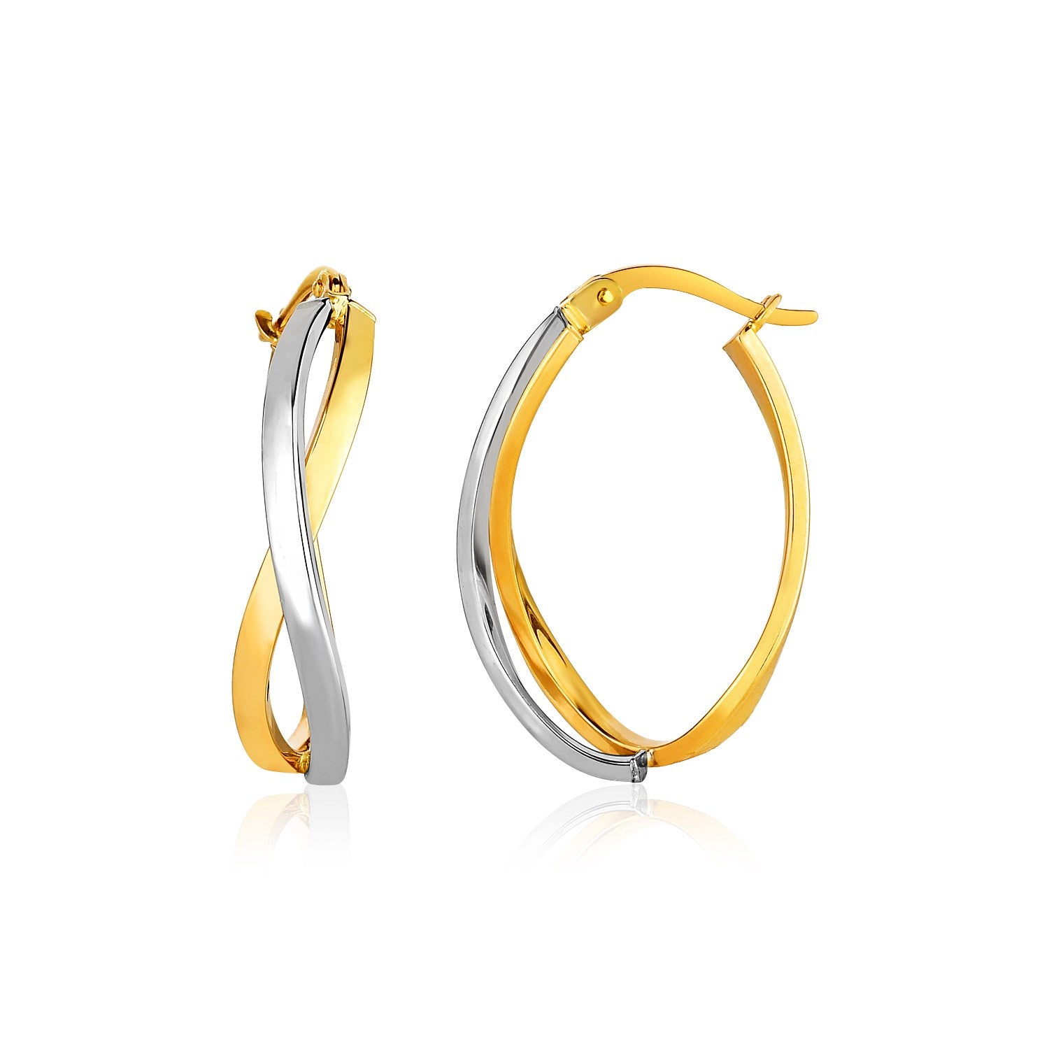 14k Two-Tone Gold Twisted Style Polished Hoop Earrings 