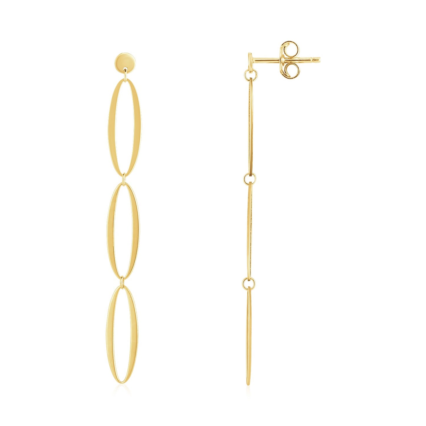 14K Yellow Gold Triple Oval Fancy Drop Earrings 