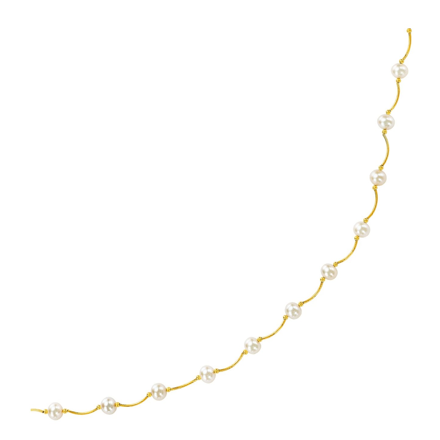 14k Yellow Gold Arc Link Necklace with White Pearls 