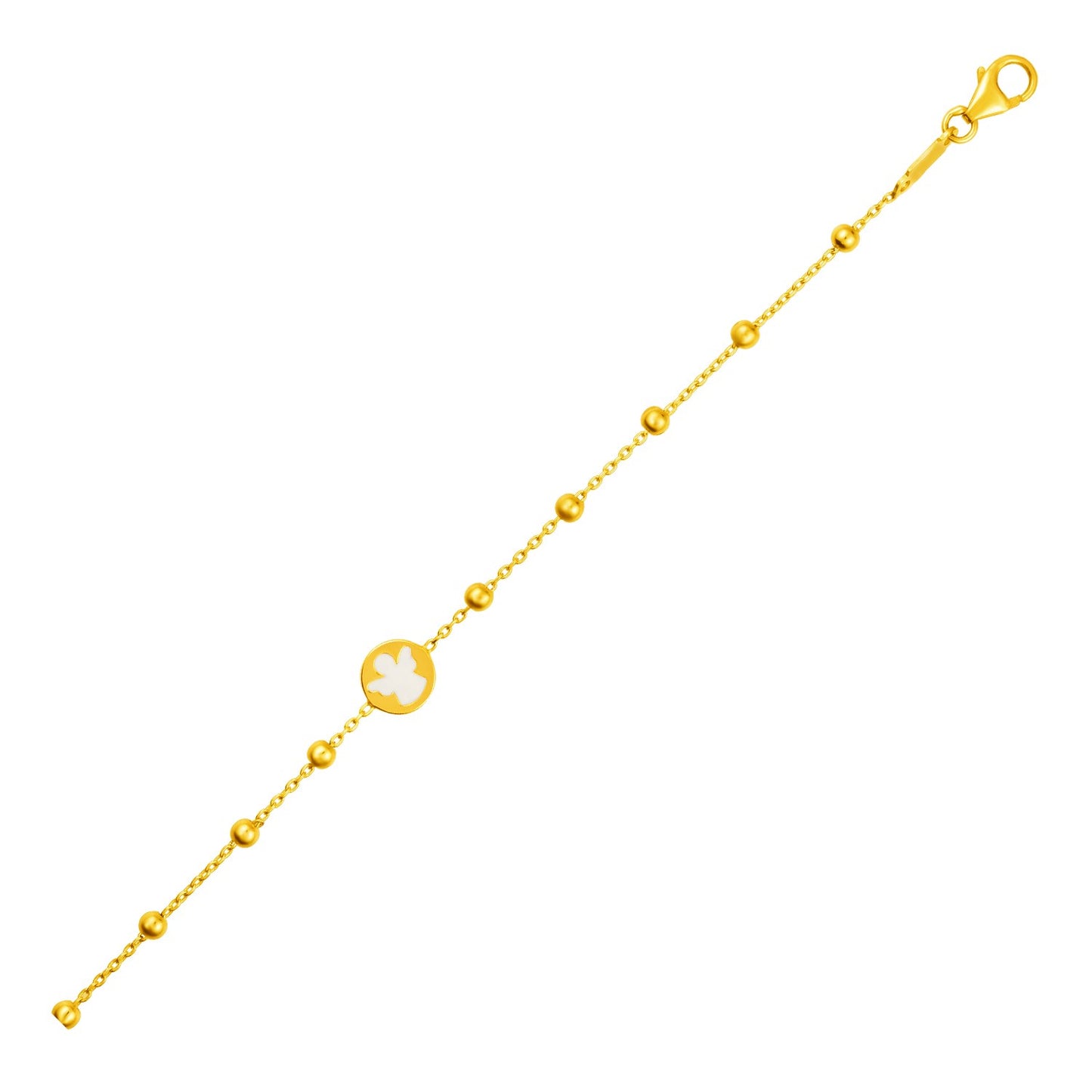 14k Yellow Gold Childrens Bracelet with Angel and Beads (6.00 mm) 