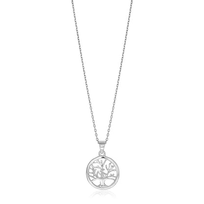 Sterling Silver inch Round Tree of Life Necklace 