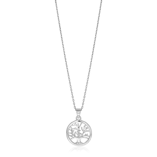 Sterling Silver inch Round Tree of Life Necklace 