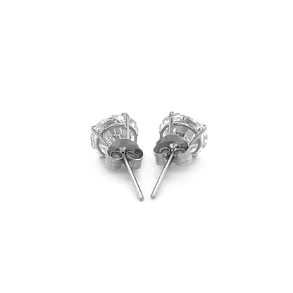 14k White Gold Stud Earrings with White Hue Faceted Cubic Zirconia(6mm) 