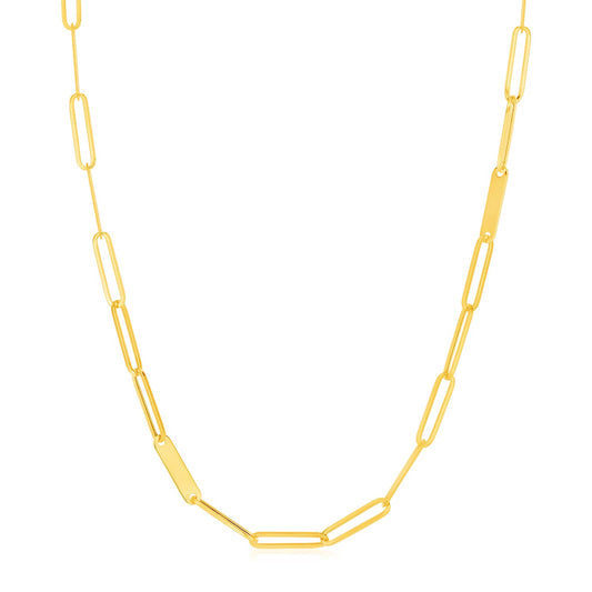 14k Yellow Gold Alternating Paperclip Chain Link and Gold Bar Necklace 