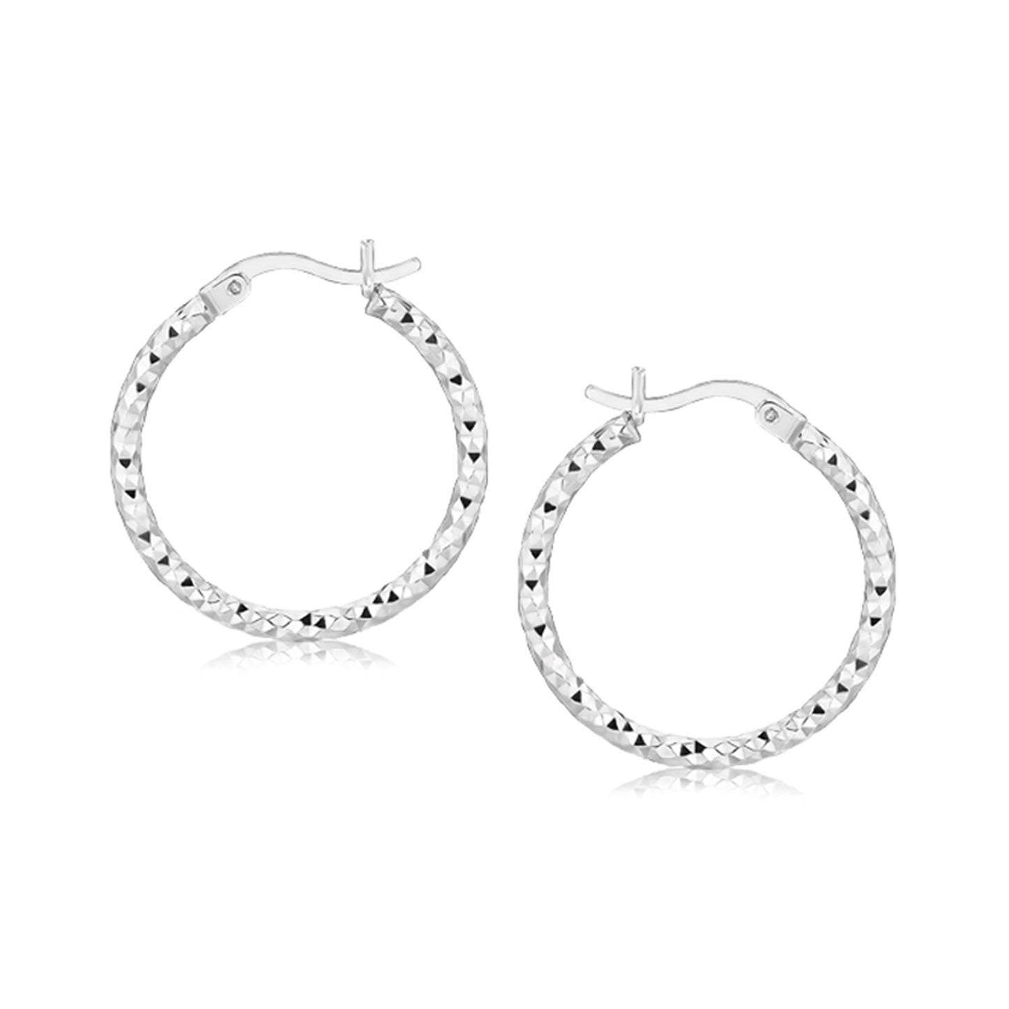 Sterling Silver Rhodium Plated Weave Like Hoop Style Earrings(2x20mm) 