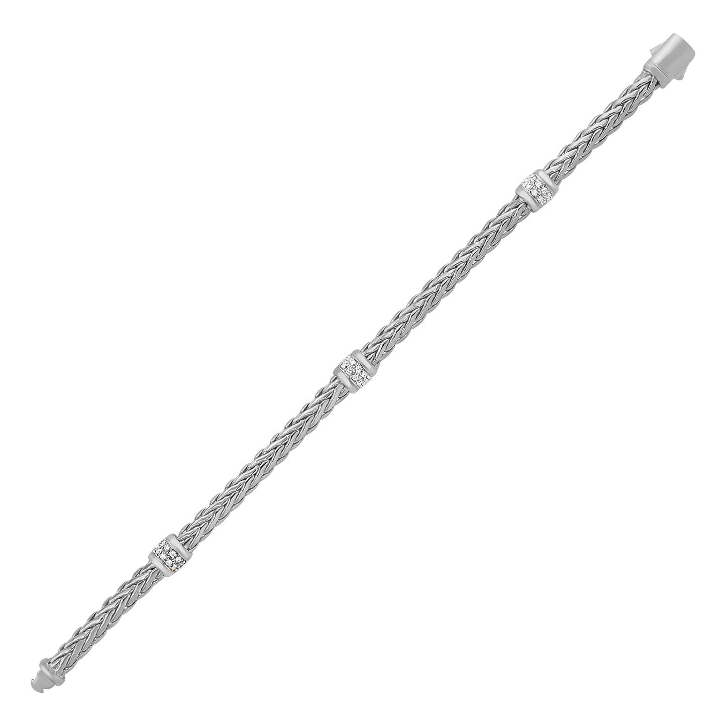 Polished Woven Rope Bracelet with Diamond Accents in 14k White Gold 