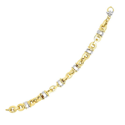 14k Two-Tone Gold Oval Bracelet with Barrel Bead Connectors (9.70 mm) 