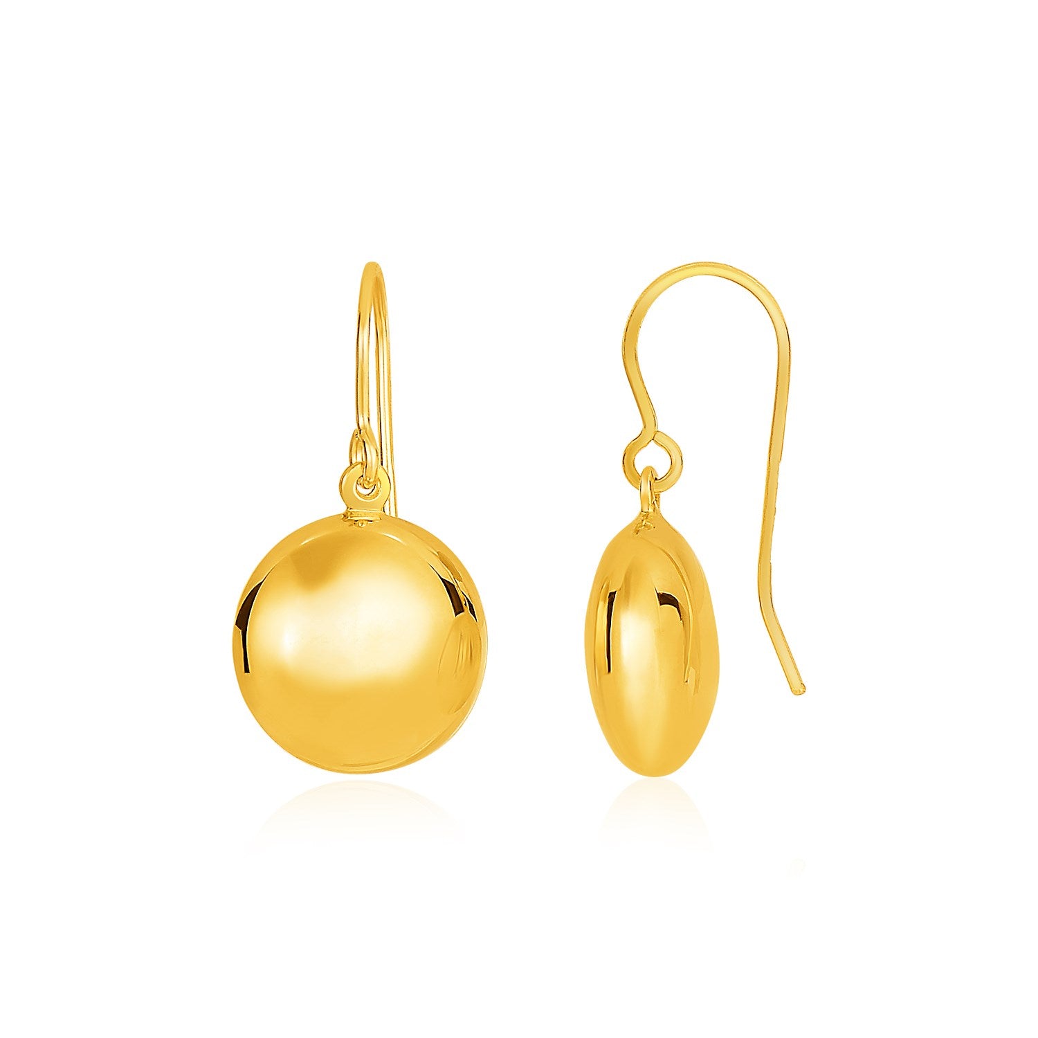 14k Yellow Gold Puffed Circle Shape Drop Earrings 