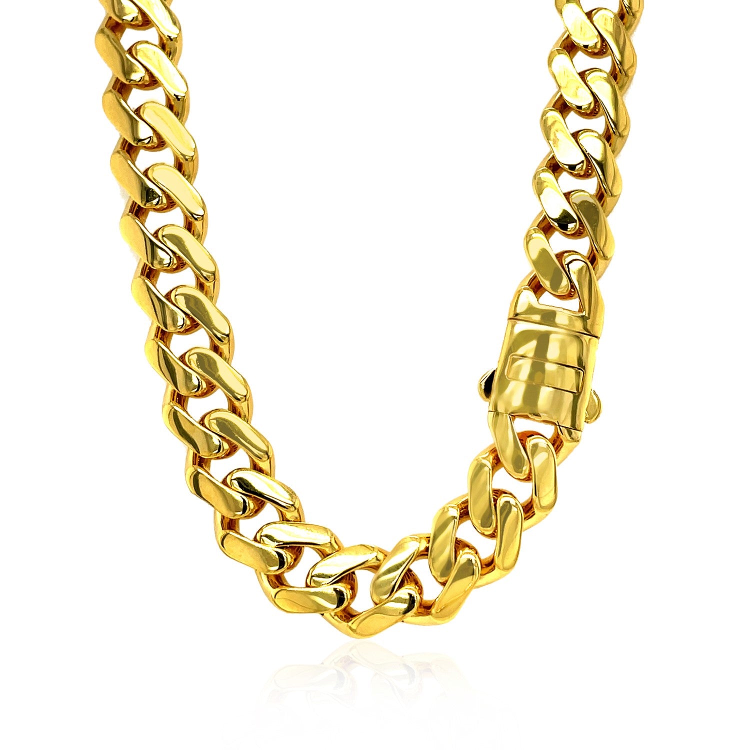 14k Yellow Gold 18 inch Polished Curb Chain Necklace with Diamonds 