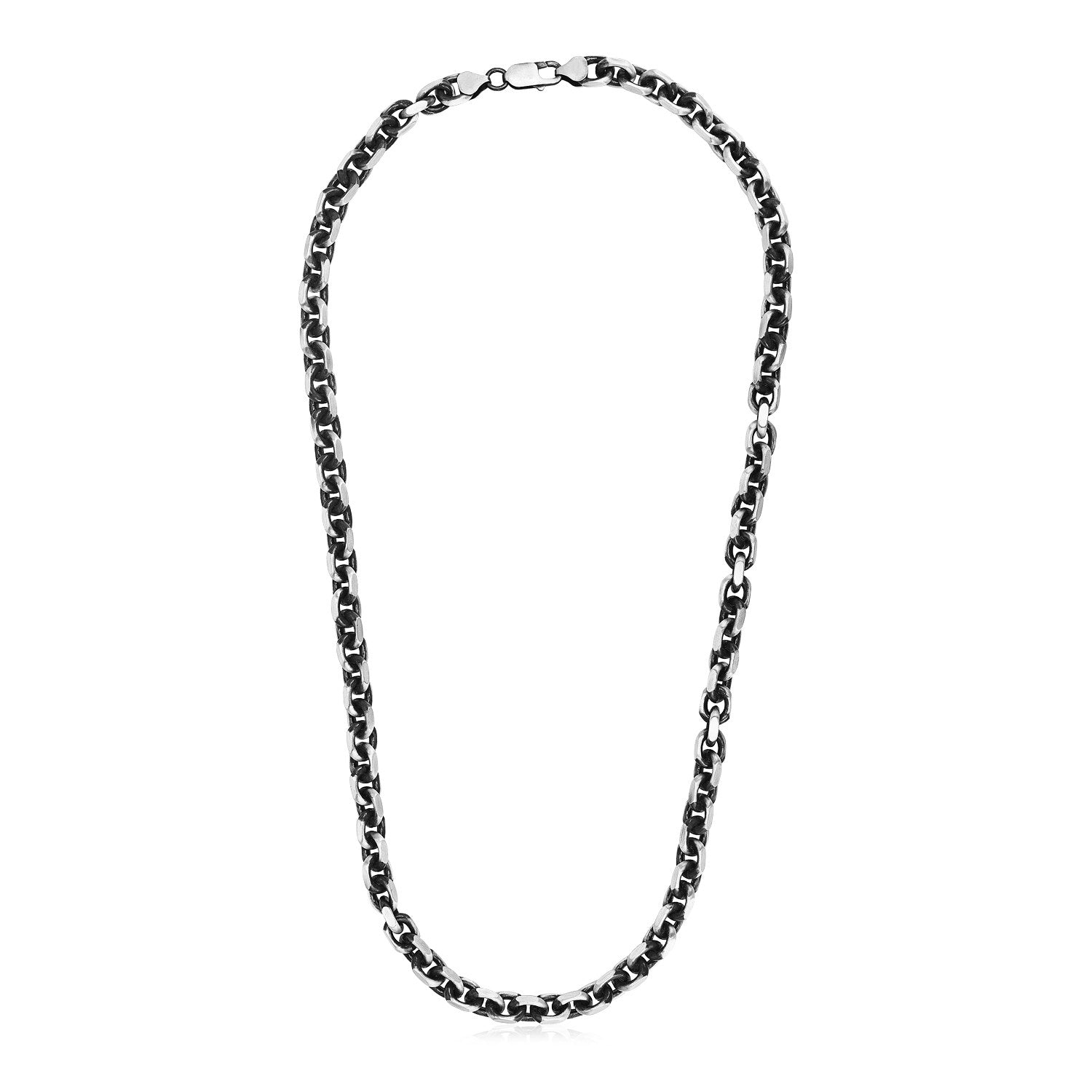 Sterling Silver Gunmetal Finish Oval Link Necklace 