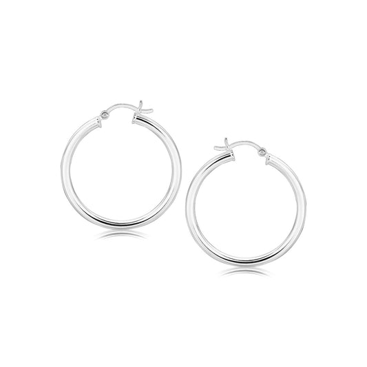 Sterling Silver Hoop Style Earrings with Polished Rhodium Plating (3x30mm) 