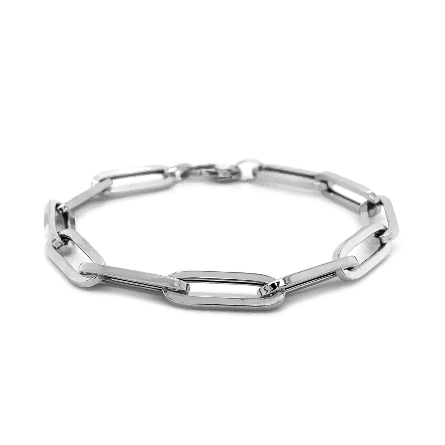 14K White Gold Extra Wide Paperclip Chain Bracelet (6.10 mm) 