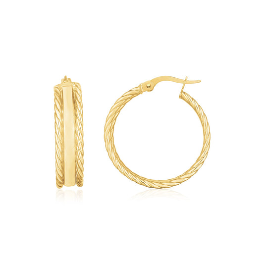 14K Yellow Gold Triple Row Hoop Earrings 