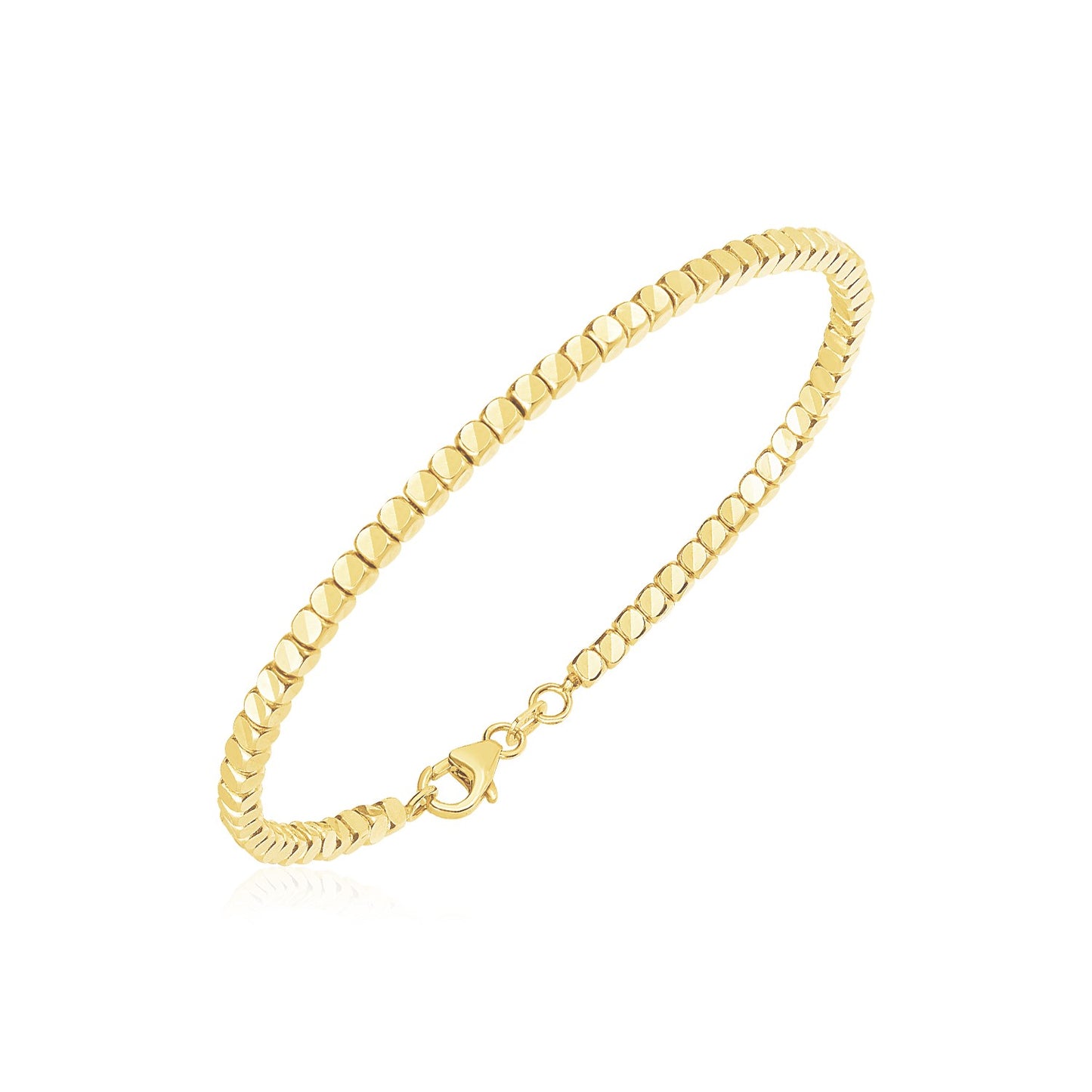 14k Yellow Gold High Polish Bead Cuff Bangle (2.40 mm) 