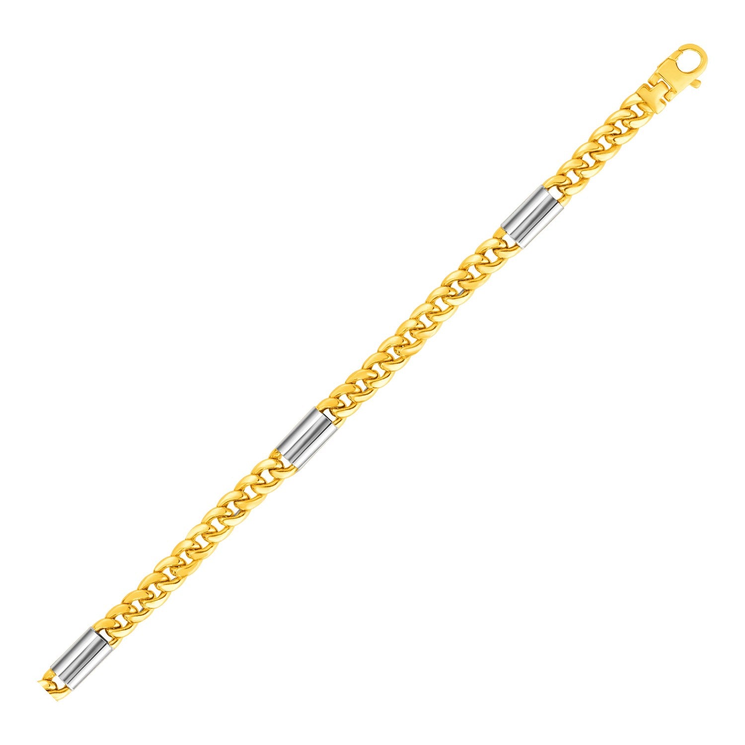 14k Two Tone Gold Mens Twisted Oval and Bar Link Bracelet 