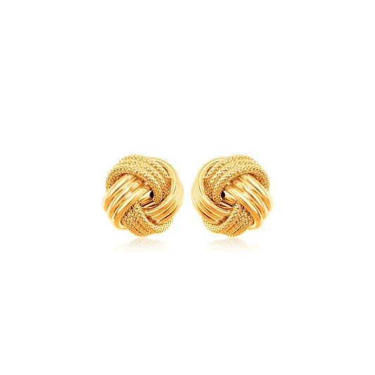 10k Yellow Gold Love Knot with Ridge Texture Earrings 